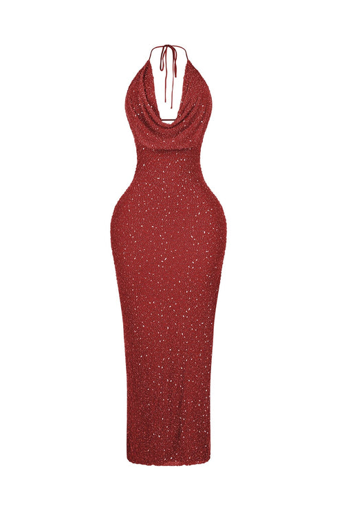 Aria Beaded Cowl Neck Maxi Dress